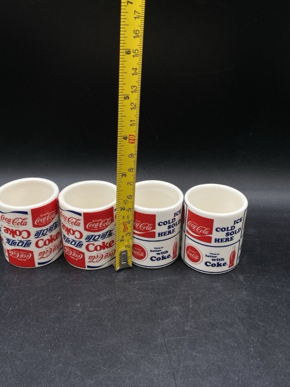 4 Coca-Cola Logo Collage Ceramic Shot Glass 2" Foreign Language Logos - Picture 2 of 7